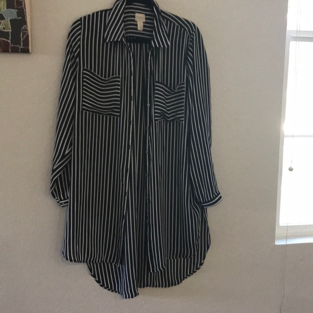 Black and white striped dress.